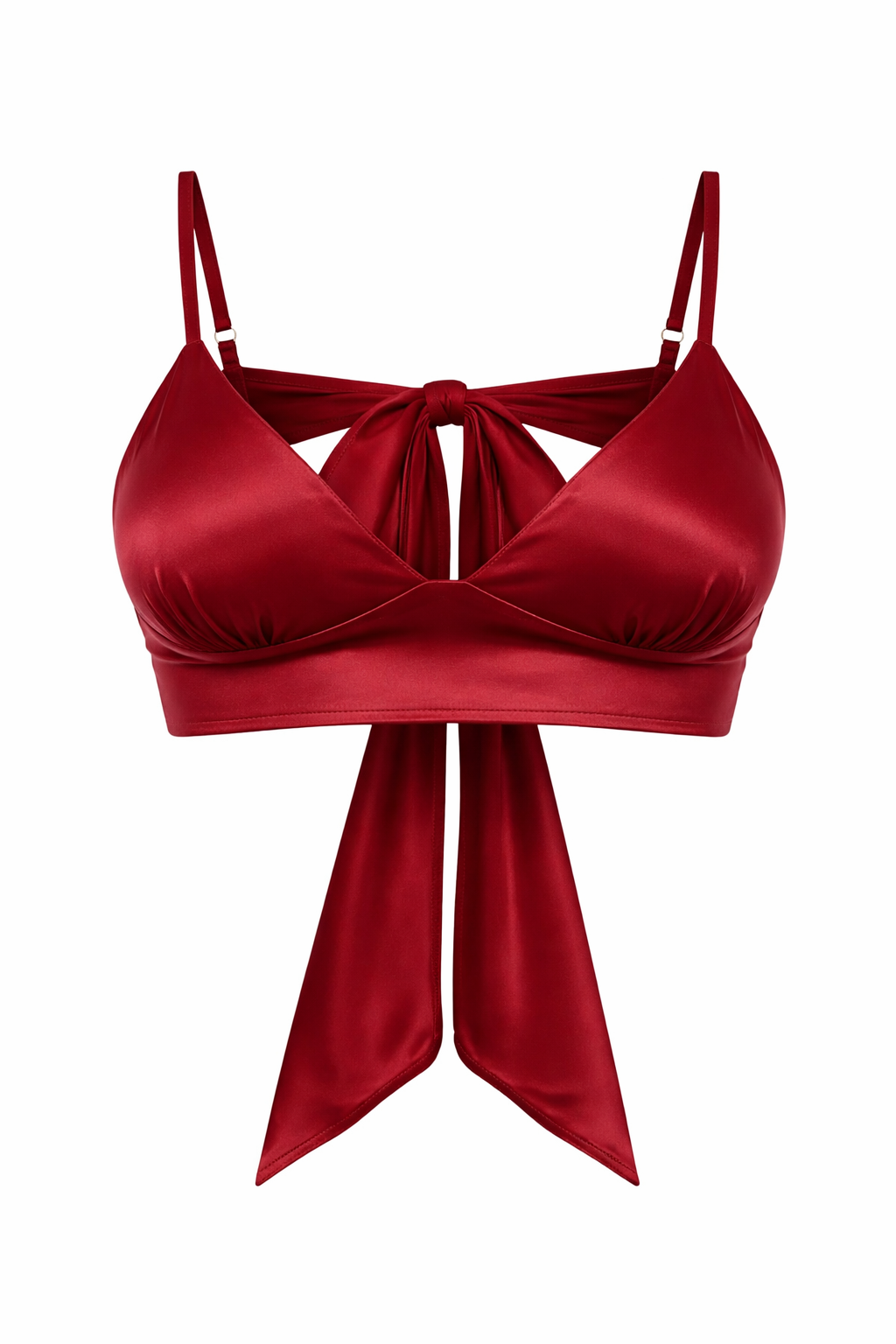 Red satin bralette top with a bow
