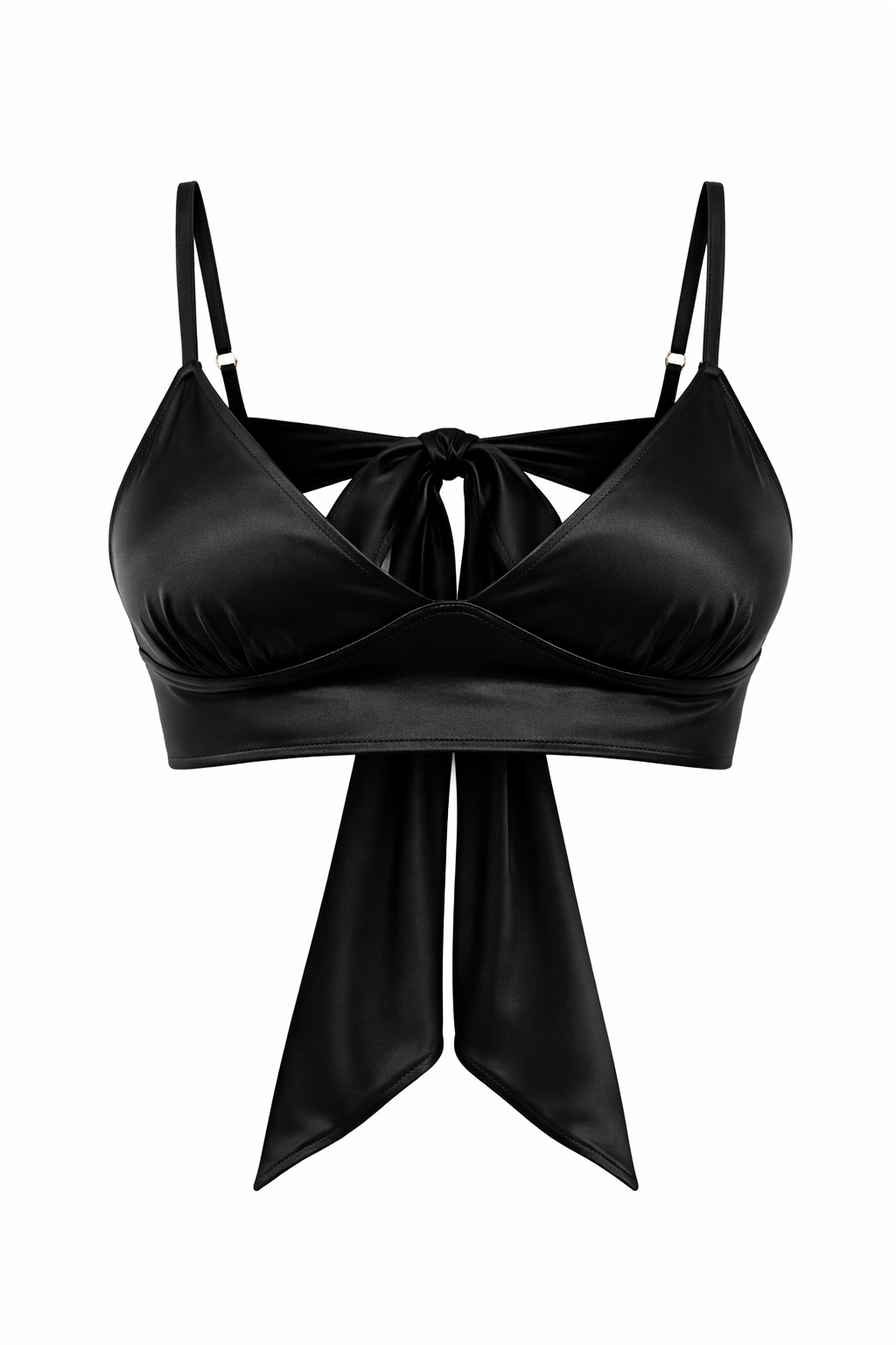 Black satin bralette with tie detail