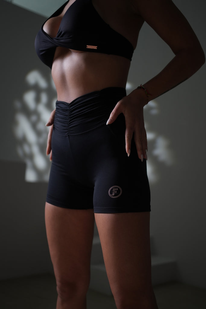 Forca Active Ruched Waistband Shorts - Classic Black