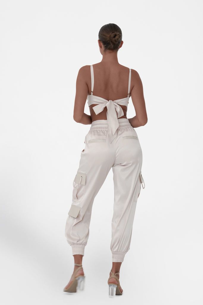 Champagne Satin Cargo Pants