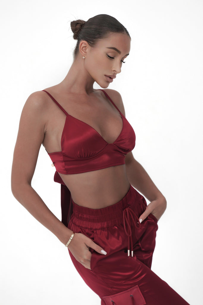 Satin Bow Bralette Bordeaux